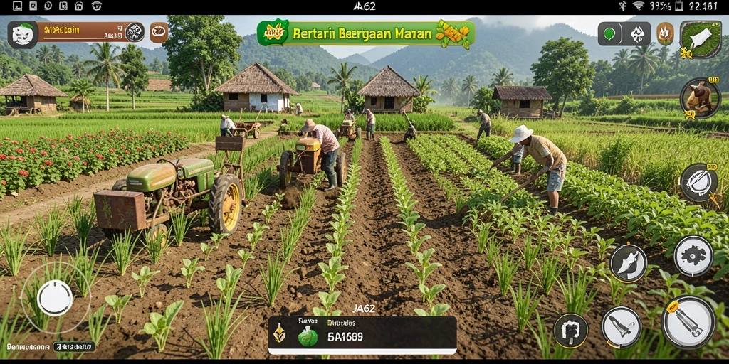 Tampilan gameplay AA62 dengan ladang yang subur dan berwarna-warni.