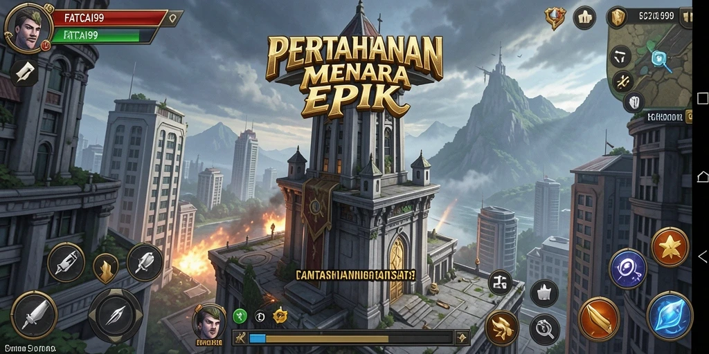 Tampilan gameplay menara pertahanan yang menegangkan dan strategis.