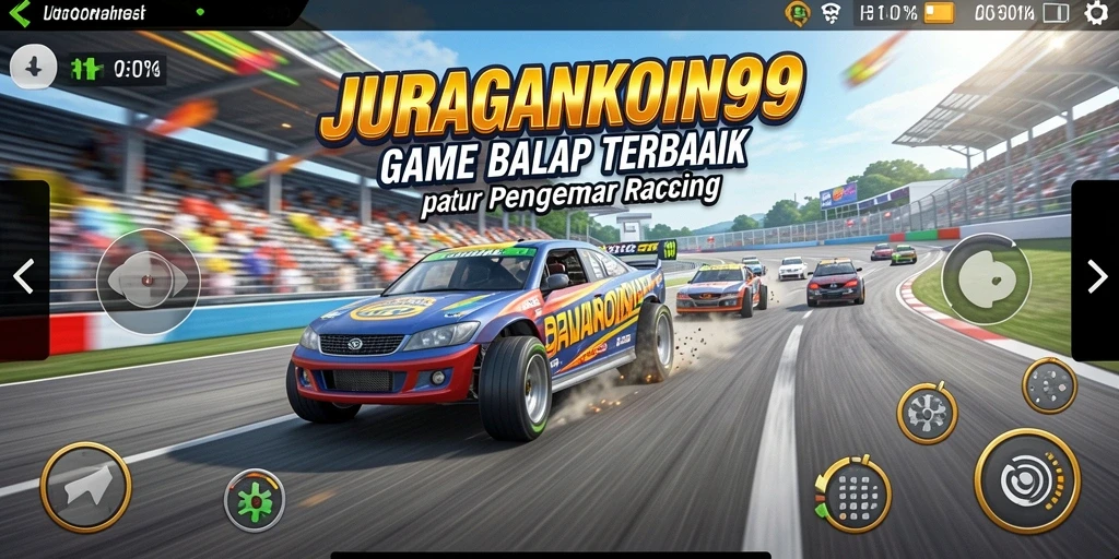 Tampilan gameplay JURAGANKOIN99 yang mendebarkan saat balapan di trek sempit.