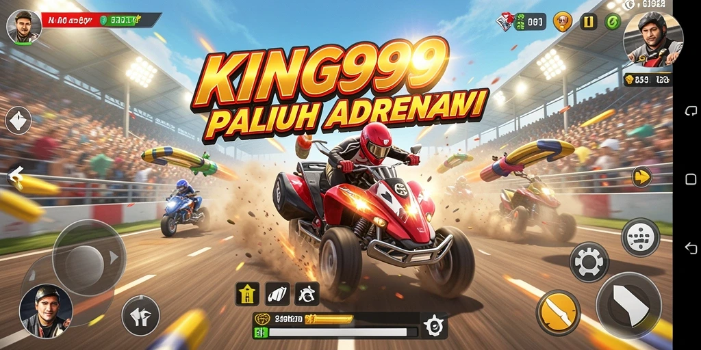 Screenshot KING999 menunjukkan aksi balapan yang mendebarkan di lintasan.